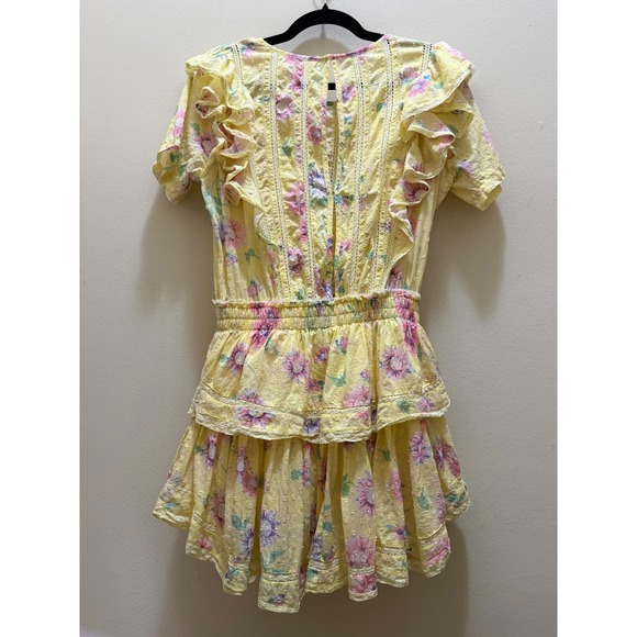 Loveshackfancy Natasha Yellow Floral Ruffle Mini Dress - S Whimsy Cottage Garden - Picture 6 of 10